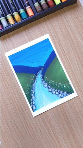 Easy River Scenary Drawing | Oil Pastel Art Tutorial #art #drawingtechniques #oilpastel