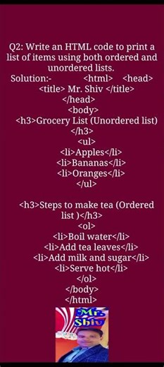 Write an HTML code to print a list of items using both order and unorder list?