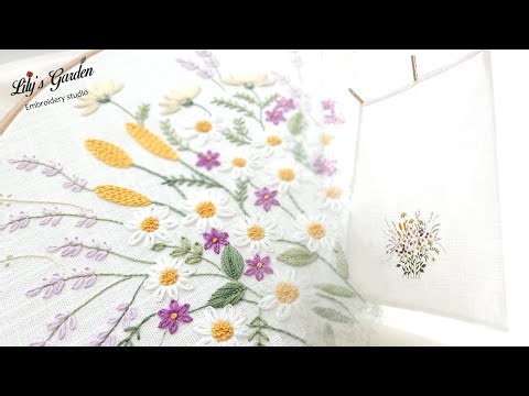 Eng sub [릴리스가든 프랑스자수] 여름 들꽃 미니 커튼 만들기 DIY French embroidery summer wildflower curtain