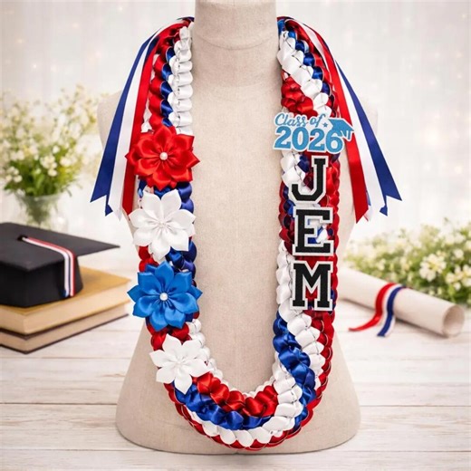 Personalized Graduation Lei With Flowers, Custom Name Satin Braided Lei, Custom Ribbon Lei Class of 2026, Senior Night Gift,gift for Him Her - Etsy