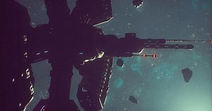 CGI Exploring a futuristic space station surrounded by asteroids in deep space