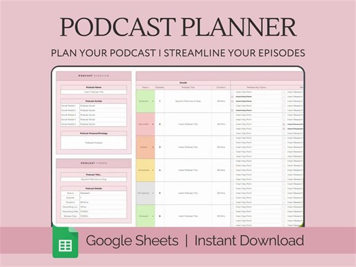 Podcast Planner Template Google Sheets Spreadsheet, Digital Content Planner Calendar, Podcast Script Episode Checklist, Listener Metrics - Etsy
