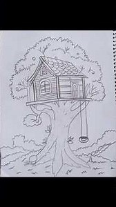 How to draw a tree house landscape picture/Easy drawing ideas/Easy Scenery drawing#shorts#shortvideo