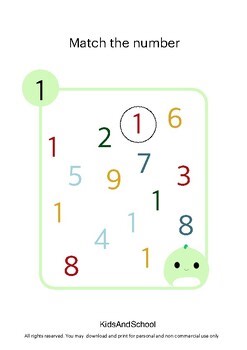 Set of 20 kindergarten matching numbers worksheets.