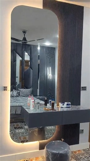 Modern Grey Velvet Bedroom 2026 🤍 Geometric Mirror Headboard + Bed + Dressing | Luxury Interior