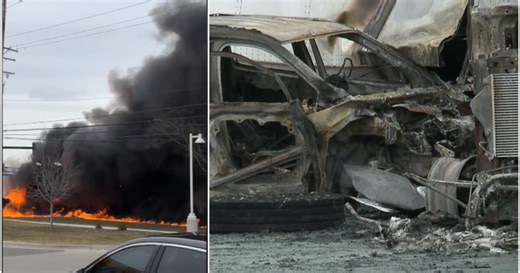 5 people, 4 police officers injured in fiery crash involving semi in Canton Township