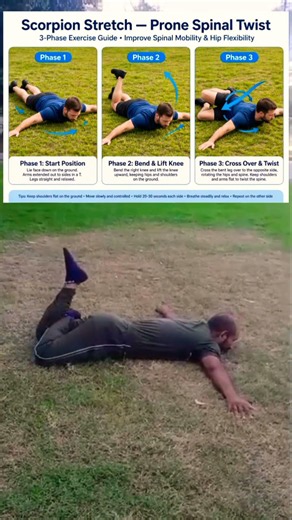 Scorpion Stretch - Fix Your Back Pain in 3 Phases! 🏋️ #yoga #shorts