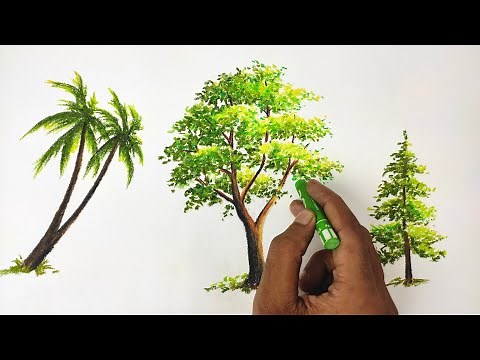 How to Draw Tree with Oil Pastels for Beginners step by step | 3 Types of Tree with Oil Pastels