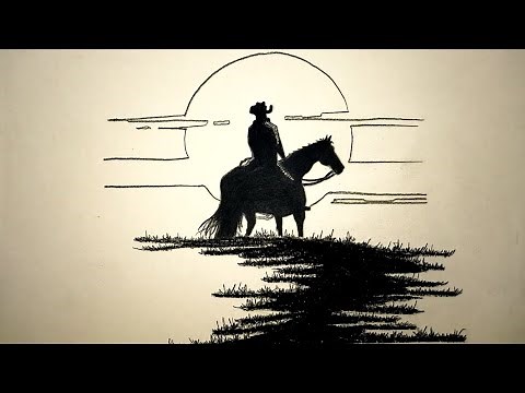 How to draw a cowboy on horse watching the sunset || Classic draw easy