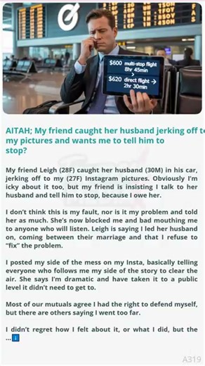 AITAH; My friend caught her 🌆 husband jerking off to my pictures and wants me 🤖 to tell him to stop? Did I cross a line? #lifepaths #opinions #discussion | Throwaway Confessions