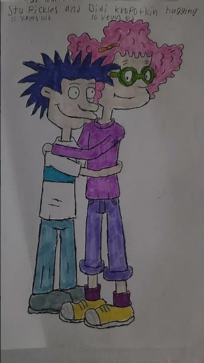 My Rugrats drawings: Stu and Didi Pickles as kids giving friendly hugs. 😀😄🥰😍🧑🏻👩🏻‍🦰👫👥️🫂🧩🏓🎀