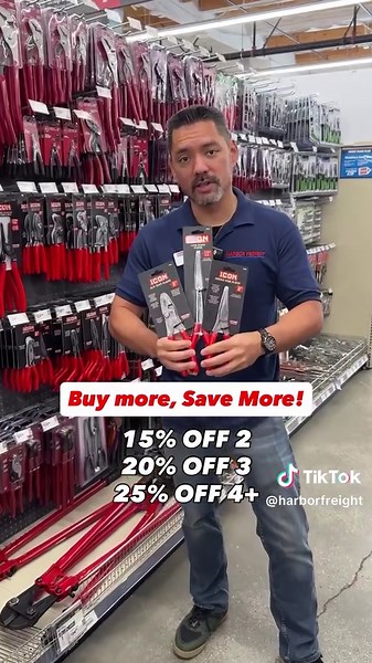 🚨HUGE ICON SALE! Take 15% off 2, 20% off 3, and 25% off 4 or more qualifying products. Includes all hand tools, auto maintenance kits, and lights. Excludes tool storage, seats/creepers, and diagnostics. Valid in-store only Wednesday, 9/3 - Sunday, 9/14. Get your coupon in the #HarborFreight mobile app.