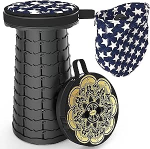 ALEVMOOM Upgraded Portable Collapsible Folding Stool Retractable Telescoping Stool for Adults Sturdy Capacity 440lbs Camping Chair for Outdoor Hiking Garden BBQ