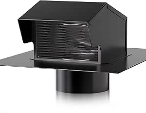 Roof Vent Cap - Hon&Guan 6 Inch Roof Vents for Houses Galvanized Steel 6'' Exhaust Vent Wall Vent with Damper for Ventilation System, Black