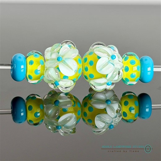 Handmade Lampwork Glass Bead Set With Spacers - Etsy