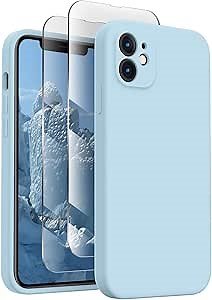 Designed for iPhone 11 Phone Case,[Straight Edges][Camera Protection] Silicone Upgraded Shockproof Case with [2X Screen Protectors],Soft Anti-Scratch Microfiber Lining, 6.1 inch, Sky Blue