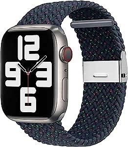 Adjustable Braided Solo Loop Bands Compatible for Apple Watch Bands 49mm 45mm 44mm 42mm Pride Sport Loop With Buckle For iwatch 8/7/6 SE Ultra (Starlight Abyss Blue, 45mm/44mm/42mm)