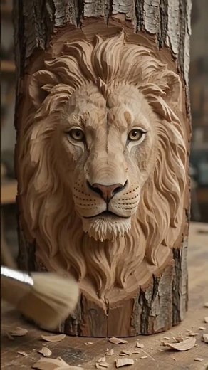 Lion Face Wood Carving 🦁 | Amazing 3D Wood Carving Process #shorts