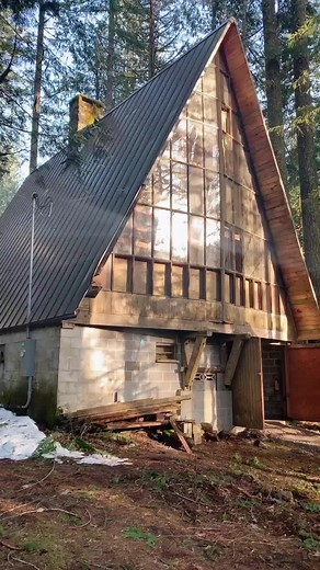 I’m working on this abandoned 1970’s aframe! #cabin #aframecabin #fixerupper #oregon #forest