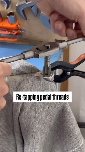 32K views · 165 reactions | Re-tapping French threaded crankset to fit standard 9/16” pedals. #bikemechanic #howto #bikemechaniclife #biketools #vintagebike #retrobike #asmr #bikerestoration #bikeworkshop #workshoplife | Bikefelix | Facebook