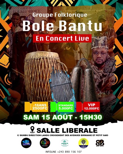 Groupe folklorique Bole Bantu — Concert à Kinshasa 15 août 2026