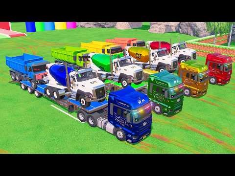 TRANSPORTING TRUCKS WITH LOW LOADER TRAILERS - GARAGE WITH COLORS STYLE CONVOY - FS22 #17