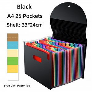 [Hot Item] A4 Size 25 Pockets Black Color PP Material Free-Standing Expanding Organizer File Folder Expandable Accordion Folder with Elastic Cord