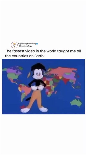Explainelogy on Instagram: "When I was a kid, geography felt impossible. But everything changed when I watched an episode of Animaniacs back in 1993. In the segment called “Yakko’s World,” the character Yakko Warner sings a fast-paced, catchy song listing dozens of countries in a row — all with rhythm, humor, and creativity. The video became a pop culture classic, still used today in schools and on social media to teach geography in a fun way. The song might seem way too fast, but that’s exactly