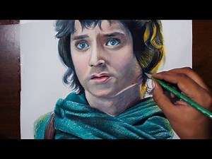 Drawing Frodo Baggins (Elijah Wood) from Lord of the rings films - Prismacolor pencils.
