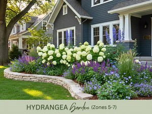 Hydrangea Landscape Design Plan Front Yard Planting: Full Sun, Zones 5-7 (PDF Download) - Etsy