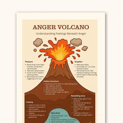 Anger Volcano Diagram, Anger Management and Emotional Regulation Coping Skills Printable - Etsy