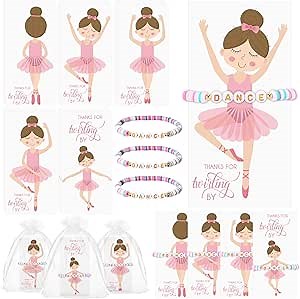Ballet Party Favors for Women Include Polymer Clay Beaded Dance Bracelet Card Gift Bags Ballet Birthday Ballerina Gifts for Dance Party(18 Sets,Thank You)