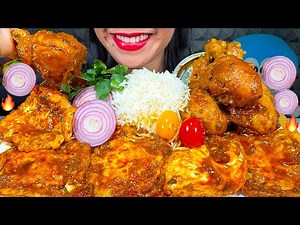 ASMR SPICY CHICKEN CURRY, FRIED EGG MASALA CURRY, BASMATI RICE MUKBANG MASSIVE Eating Sounds