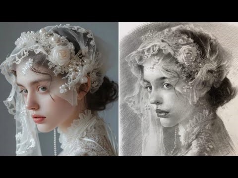 Drawing A Bride Wearing Beautiful Headdress Using Reference Photo ∥ Sketch Drawing