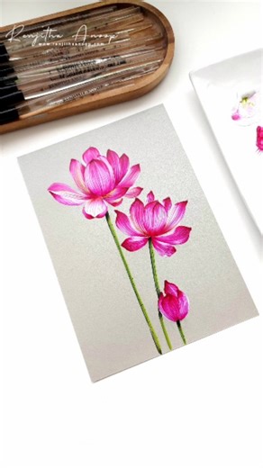 Renjitha Anoop on Instagram: "How to paint LOTUS ✨️✨️Turn your brush strokes into a masterpiece! . . Materials: Cardstock paper Acrylic Liner brush 2, Round brush 6 , 4 ( These brushes are now available for purchase from my website www.renjithaanoop.com) #lotusflower #artreels #art #reels #goviral #easypainting #trendingreels #renjithaanoop #onestroke #easyart #Brushmagic #paintingreels #arttherapy #satisfyingart #lovenature #artistoninsta"