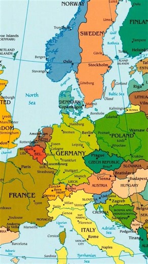Map of some European countries including Germany France and Poland etc. Geographical status