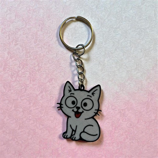 Funny Cartoon Cat Keychain – Goofy Cat Charm - Etsy