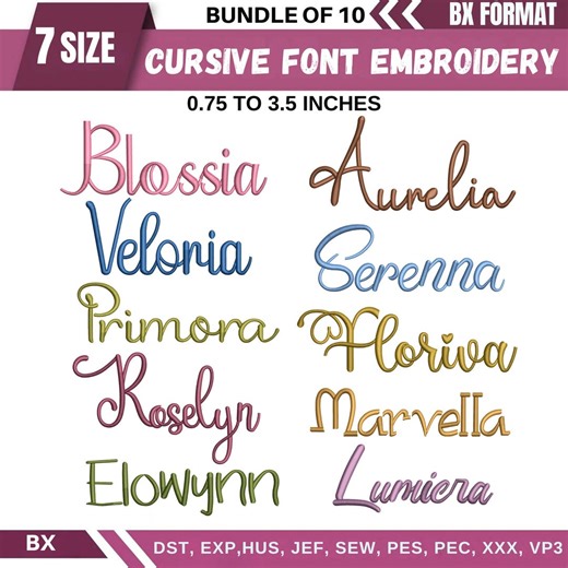 BX Mini Cursive Machine Embroidery Font, Monogram Script Alphabet, Satin Stitch Font, PES, DST, Signature Font, 7 Sizes, Instant Download - Etsy