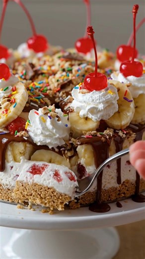 No oven, no stress! 🍌🍓 This No-Bake Banana Split Cheesecake is creamy, fruity, and dangerously delicious. Perfect dessert when you want something sweet without turning on the oven! 😍🍰 Tags: #bananadessert #nobakecheesecake #bananasplit #easyrecipes #dessertlover #homemadedessert #foodie #sweettooth #viralrecipes #reelsfood #yummy #dessertideas #kitchenfun | Royal Recipes