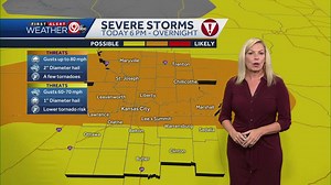 The entire KMBC 9 News viewing area is on notice for the potential for severe weather – including large hail, flooding rain and even a tornado or two – starting after 5 p.m. tonight. bit.ly/3wTtX9m | KMBC 9