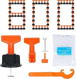800pcs Tile Leveler Spacers and 4000PCS 3mm Tile Spacer, Reusable Tile Leveling System 1/16 Kit with 16pcs Special Wrench and 100pcs Steel Pins for Wall/Floor Tile Installation (800, 1/8)