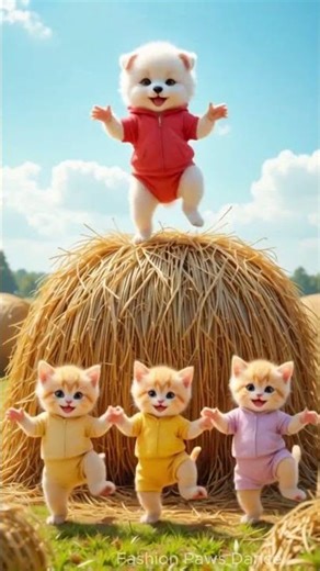 Funny Dancing Puppies & Kittens in Colorful Hoodies on the Hay Field! ❤️🐶🐱😂 #shorts