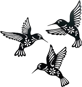 VividLadybug Metal hummingbird wall art decor, 9inch set of 3 black Concise Decoration Hanging for living room bedroom bathroom Kitchen Patio Balcony House indoor outdoor