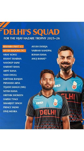 Delhi vijay hajari trophy play Virat Kohli and Rishab pant