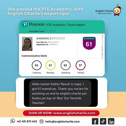 She passed the PTE Academic with English Charlie’s expert tips! #pteacademic #ptecoaching #ptescores