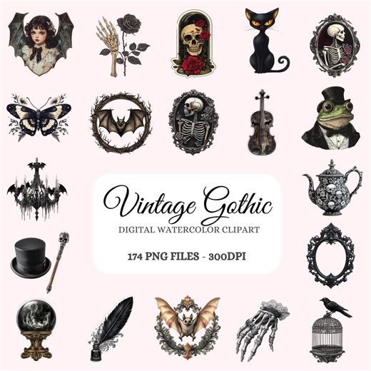 Vintage Gothic Clipart Bundle – 174 PNG Illustrations (digital Download) - Etsy