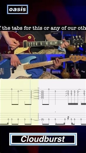 Cloudburst - Oasis - Lead Guitar & Bass Lesson - Cover - Rolling Tab - Noel Gallagher - Guigsy
