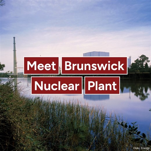 Meet Brunswick 👋 Brunswick Nuclear Plant is located near Southport, North Carolina. Its double-unit boiling water reactor generates almost 12% of the state’s power. Cooled by a canal system that's nine miles long, this plant feeds water back into the Atlantic Ocean. 🌊 #nuclear #energy | U.S. Department of Energy Office of Nuclear Energy