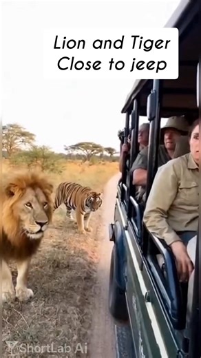 Lion and tiger close call safari #lion | ShortLab