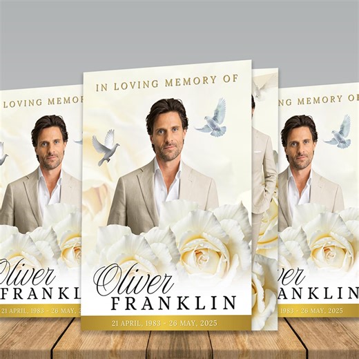 White Gold Funeral Program Template: 12 Page Memorial Program (instant Download, Editable in Canva) - Etsy